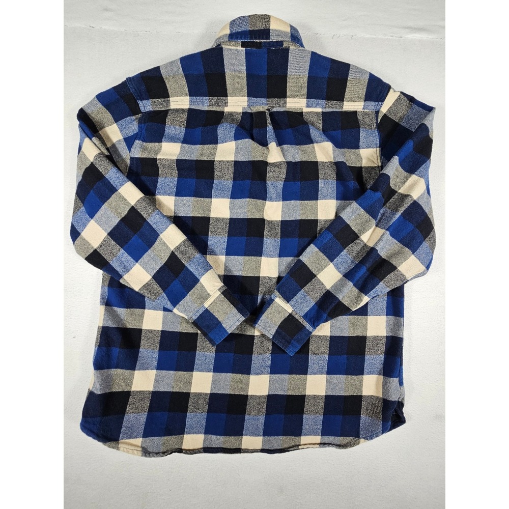 Jachs Mens Blue Buffalo Plaid Flannel Button Up Shirt Cotton Long Sleeve L - Picture 8 of 9